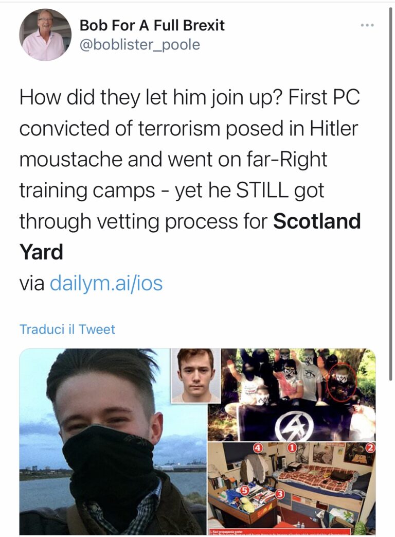 Scotland Yard: condannato agente  per terrorismo neonazi