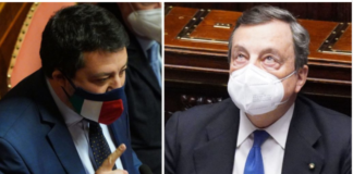 Salvini tra Draghi e Meloni