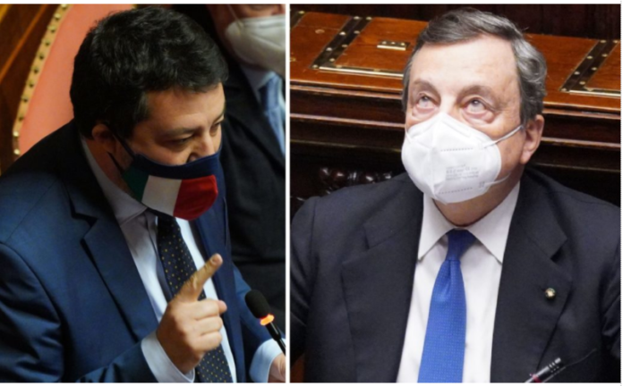 Salvini tra Draghi e Meloni