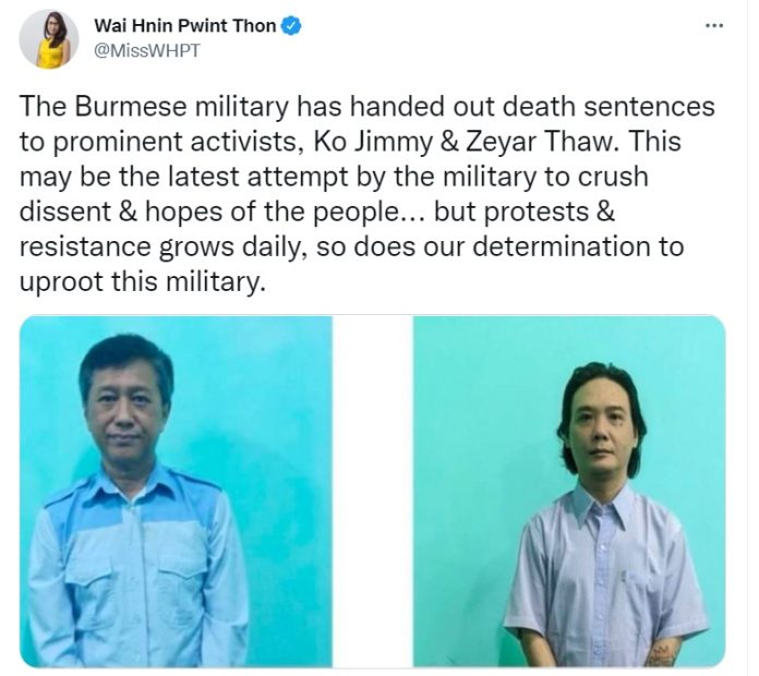 Myanmar: condannati a morte due attivisti politici
