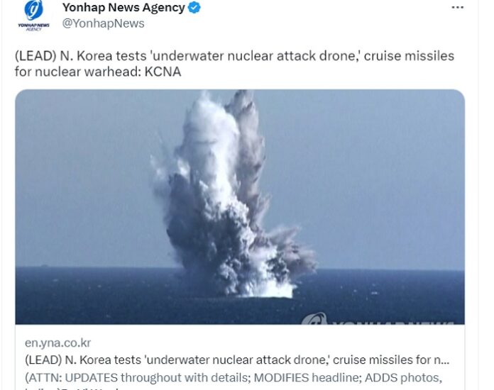 La Corea del Nord ha testato un drone sottomarino nucleare