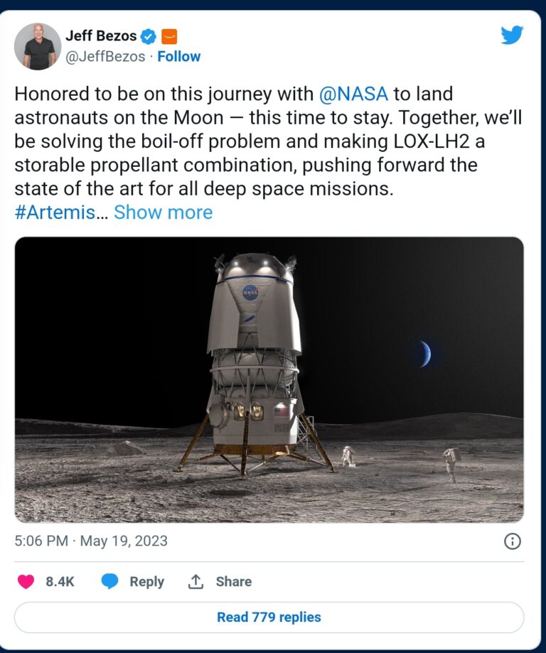 La Blue Origin di Bezos si aggiudica il contratto della NASA per la costruzione di un lander lunare per astronauti