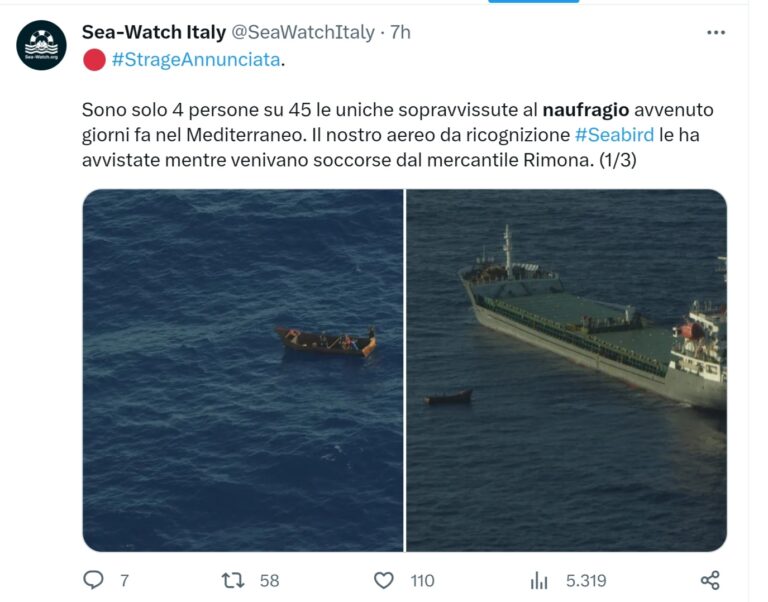 41 persone morte nel naufragio di un’imbarcazione di migranti tra l’Italia e la Tunisia