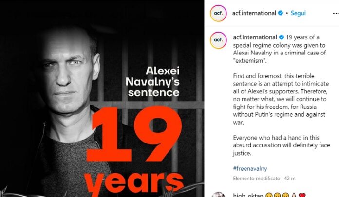 Navalny condannato a 19 anni di carcere